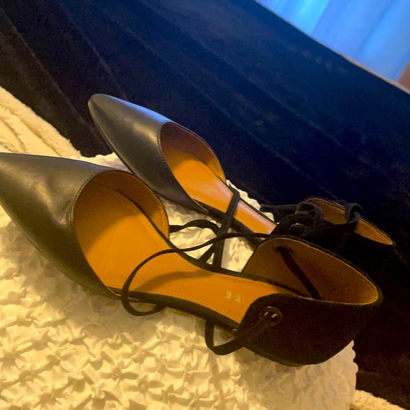 Coach black leather open arch ankle tie flats 8 - Picture 3 of 8